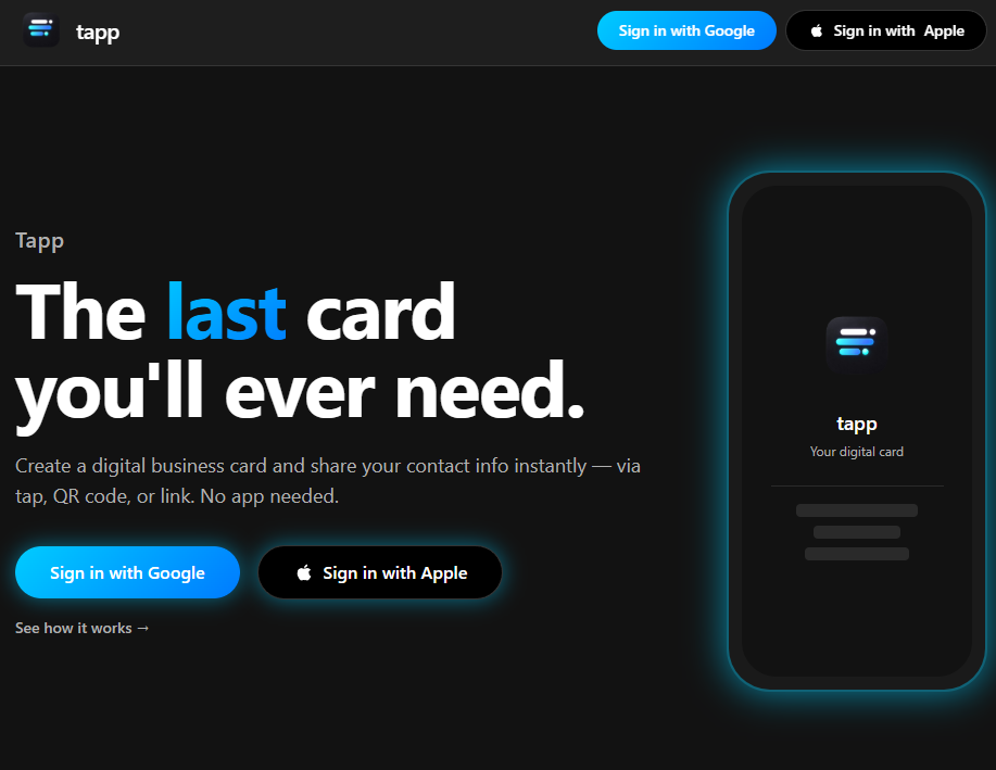 Tapp - The last card you'll ever need. Create a digital b...